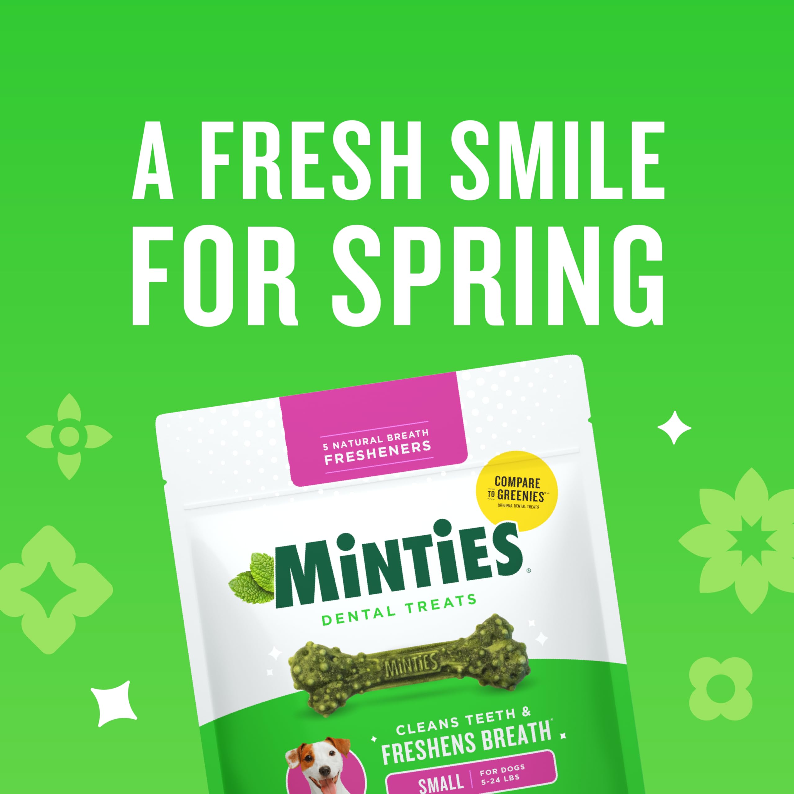Minties dental chews small texture – unique shape scrubs teeth during chewing.
