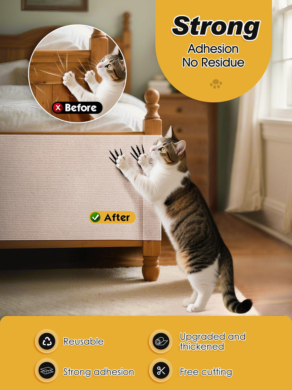 Minyii cat scratch mat suits cat trees, shelves, and sofas.
