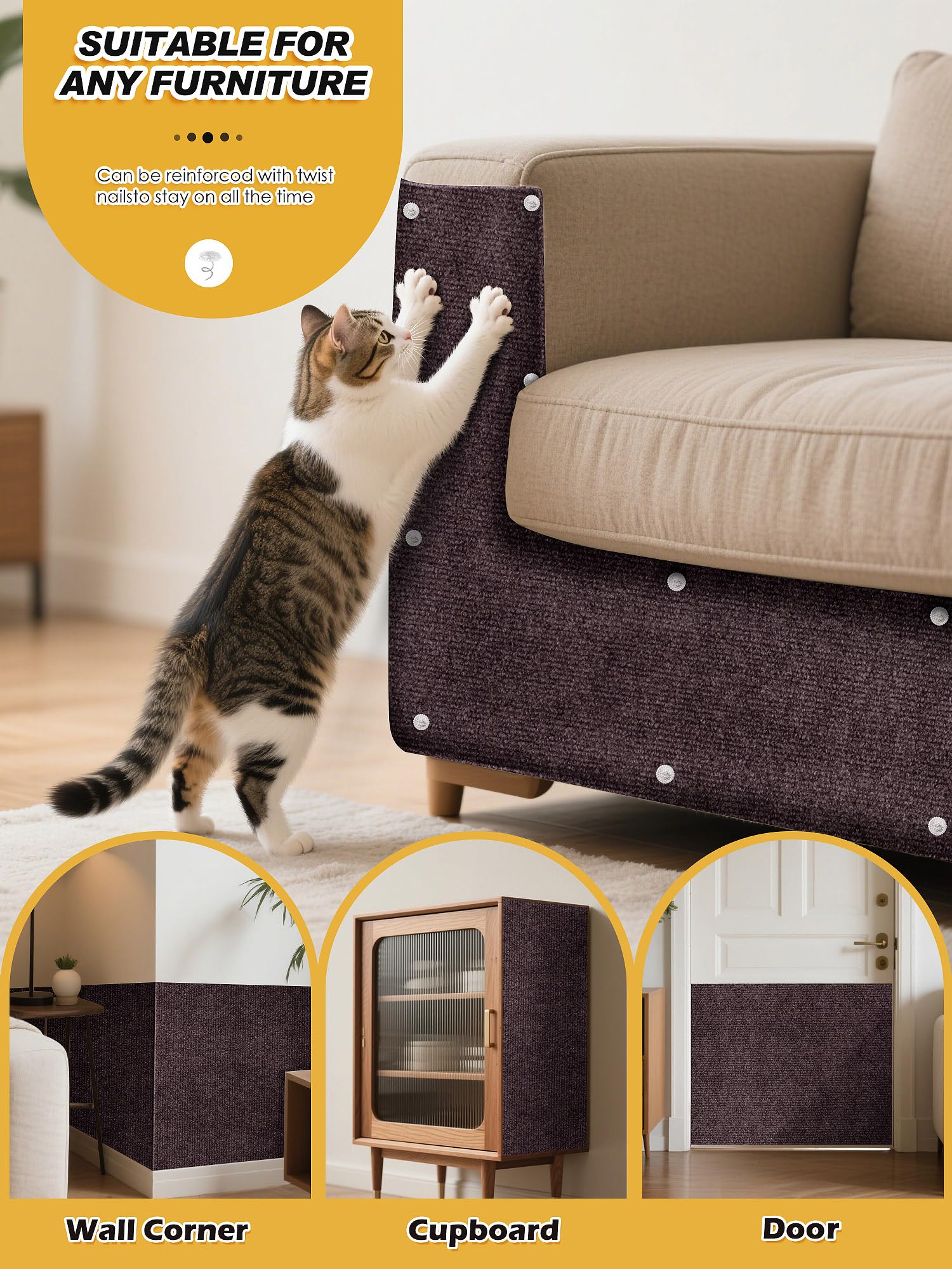 Minyii cat scratch mat suits cat trees, walls, shelves, and sofas