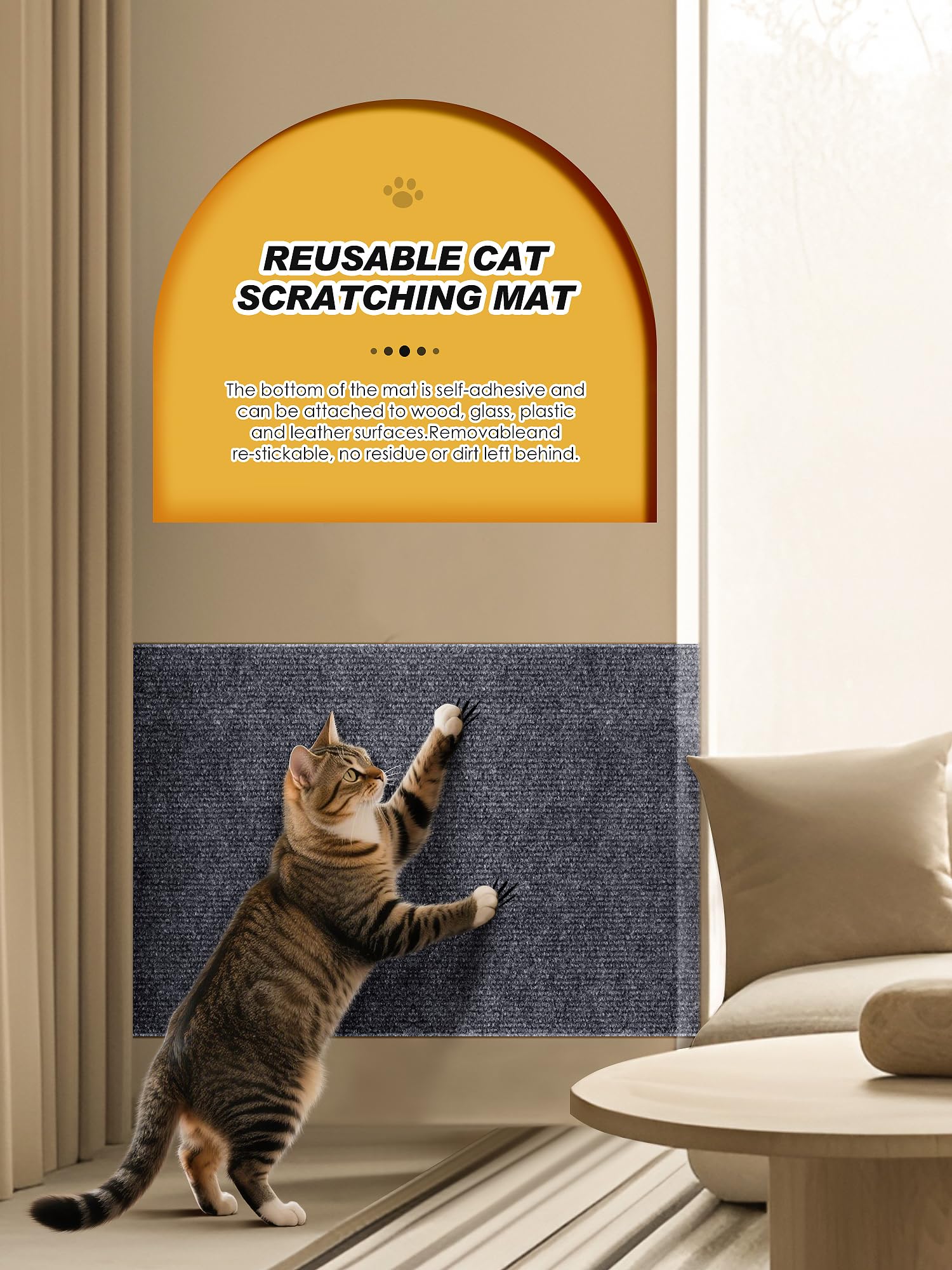 Minyii versatile mat suitable for cat trees, shelves, walls, and sofas.