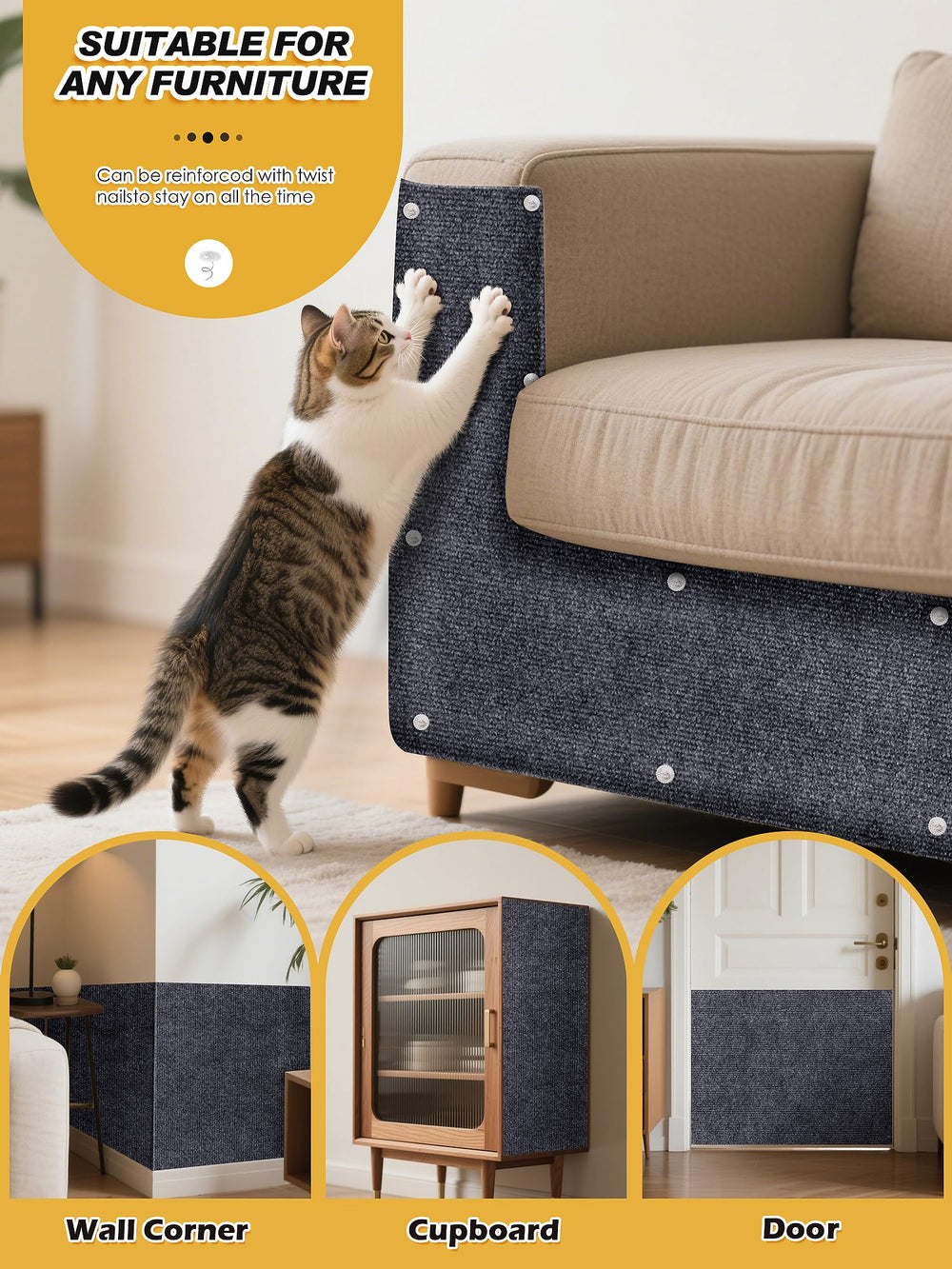 Minyii TLNNK versatile application across cat tree, walls, and sofas