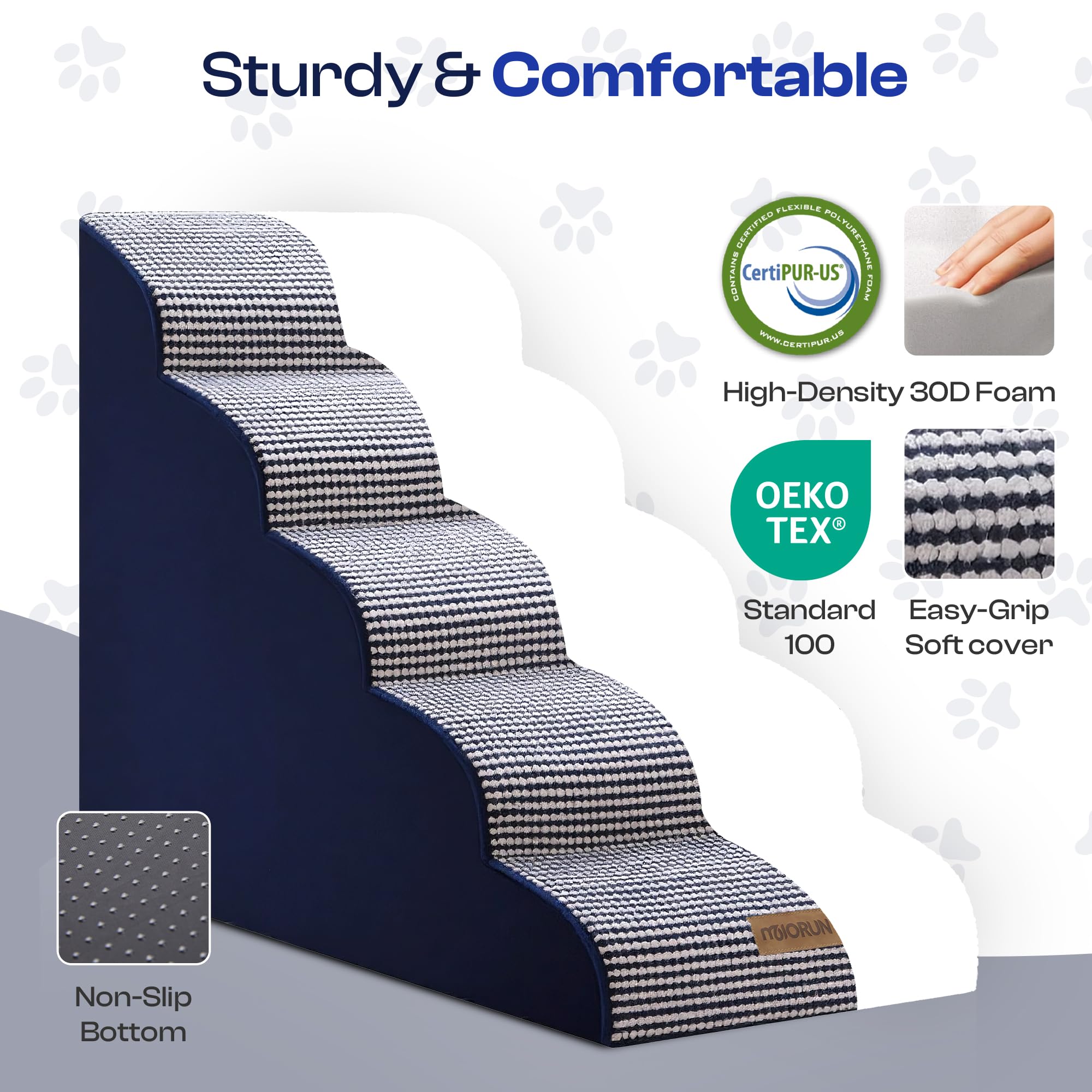 Close-up of the curved slope and cushioned treads for gentle ascent.