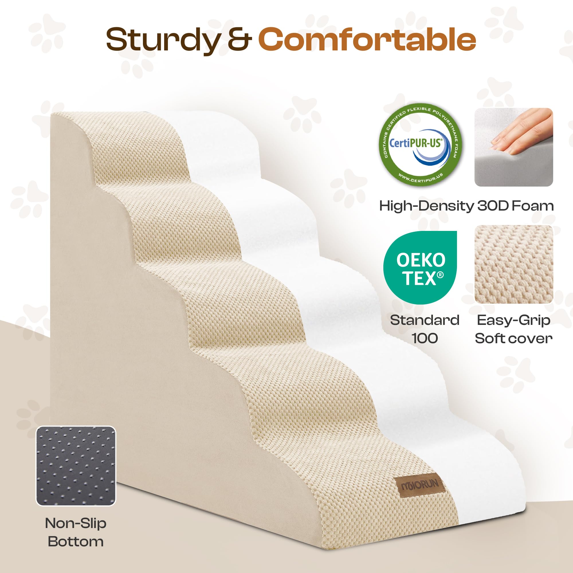 Miorun dog stairs five-step design provides stable ascent for small to medium dogs.