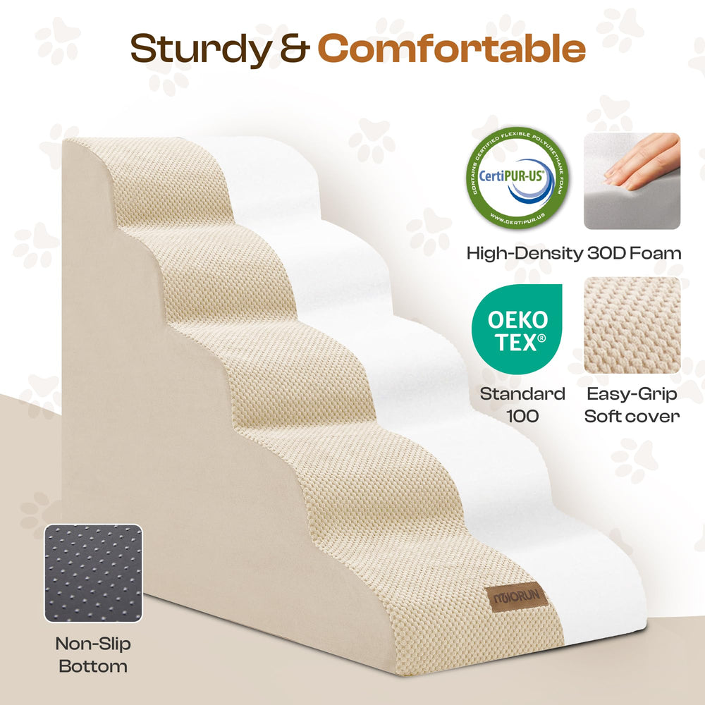 Miorun dog stairs five-step design provides stable ascent for small to medium dogs.
