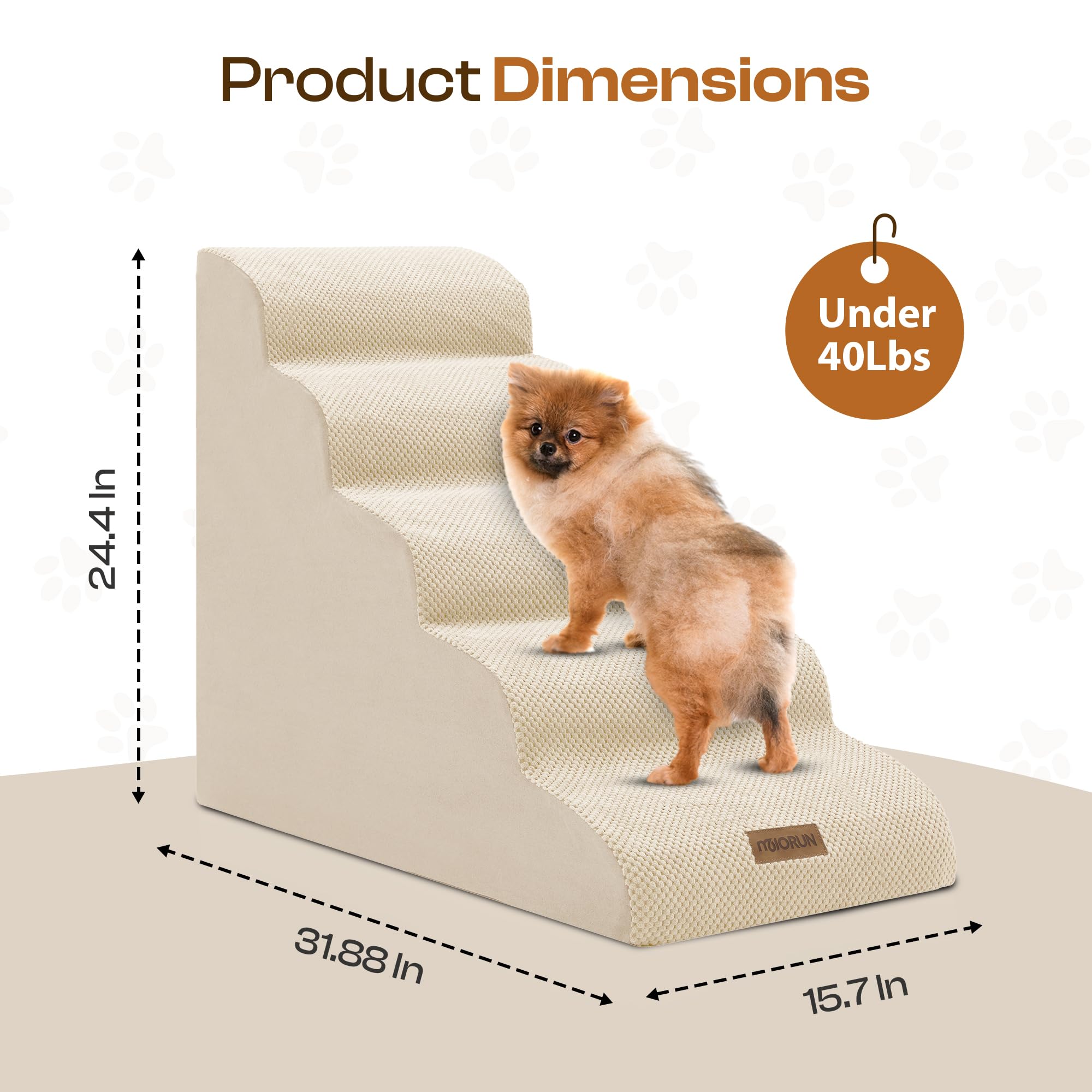 Miorun dog stairs foam-core ramp offers gentle incline for joints during climbs.