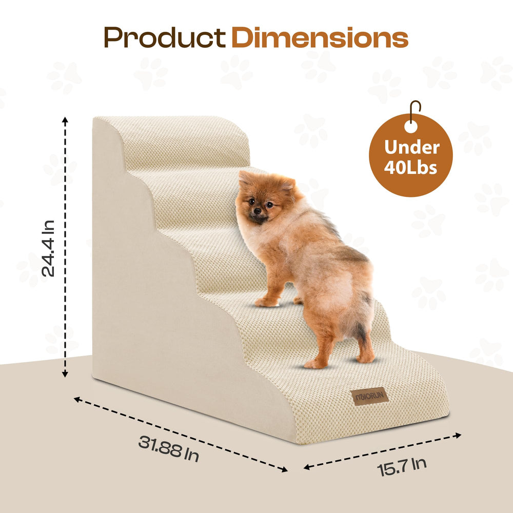 Miorun dog stairs foam-core ramp offers gentle incline for joints during climbs.