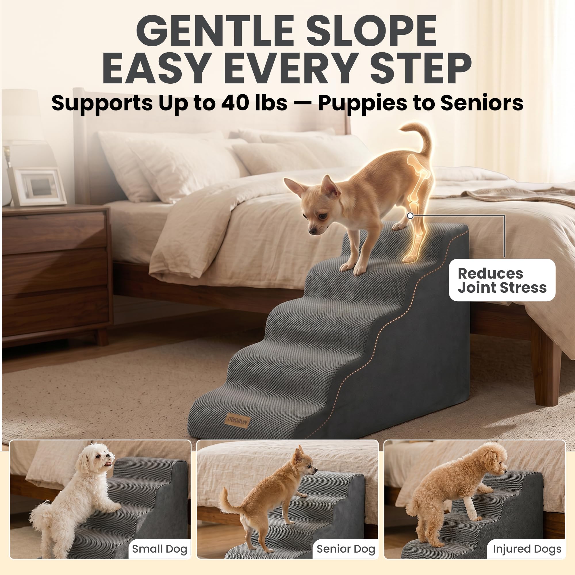 Miorun slip-resistant base keeps stairs steady on wood floors.