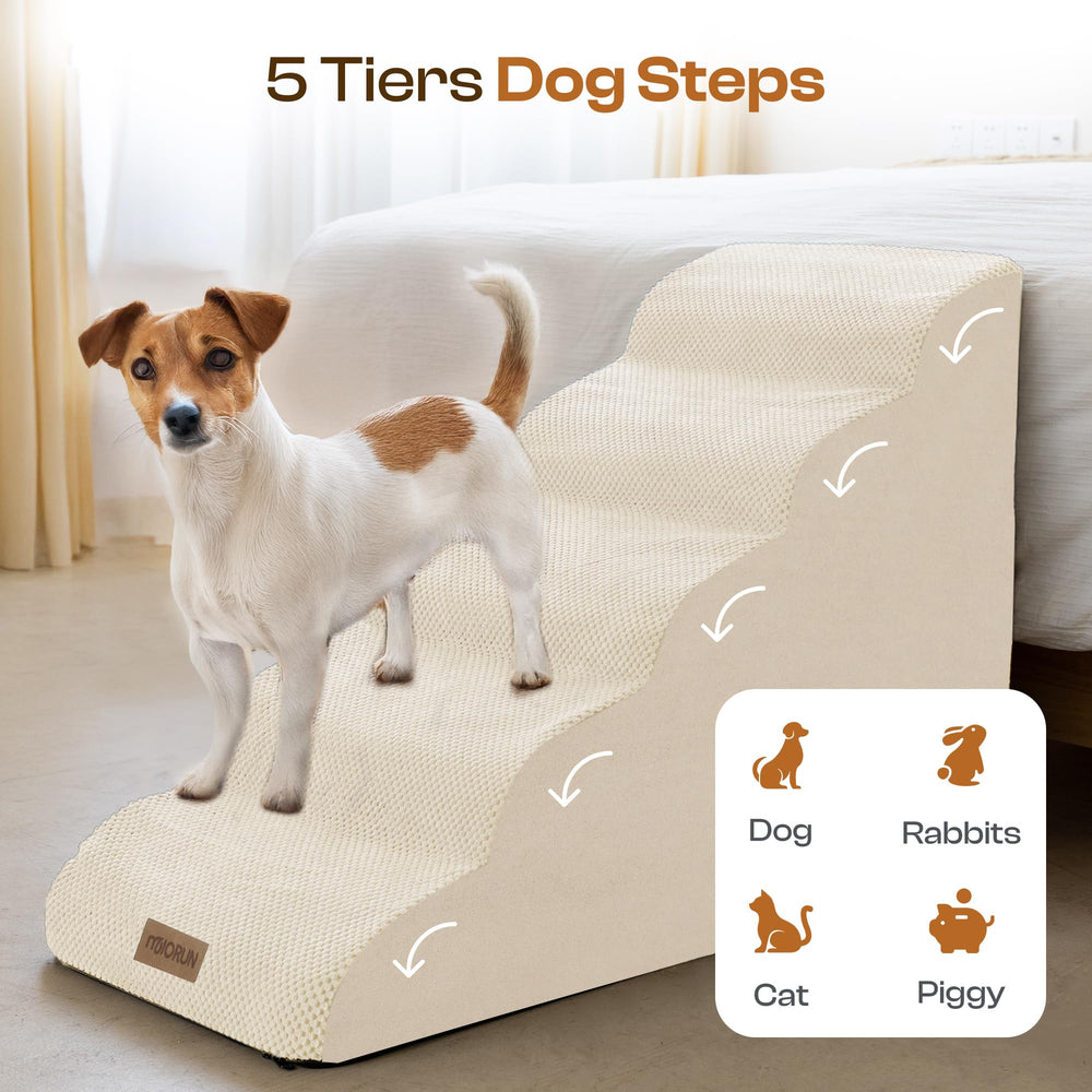 Miorun dog stairs velvet-tread surface grips paws, even when wet.