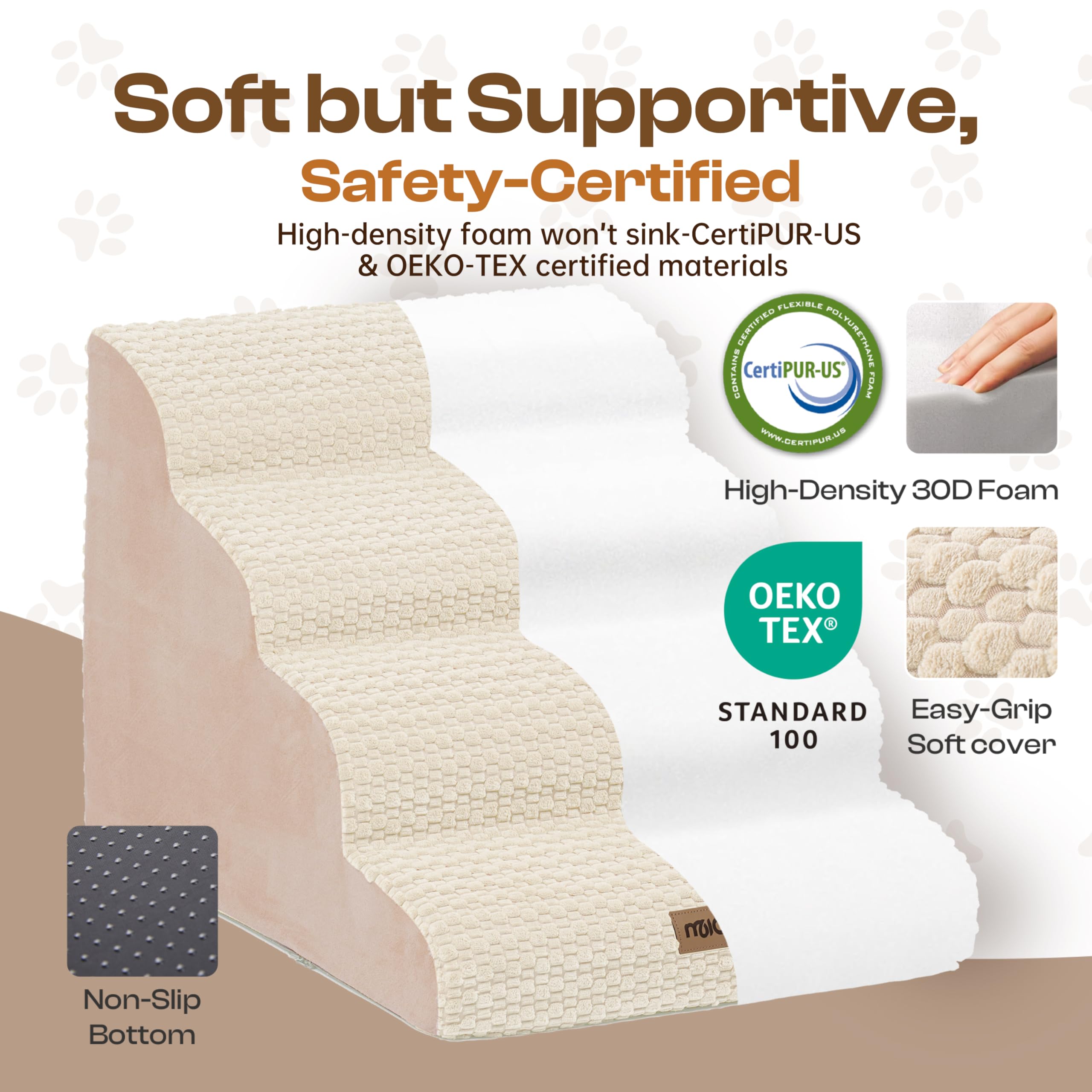 Beige Miorun stairs with non-slip base prevent indoor slips.