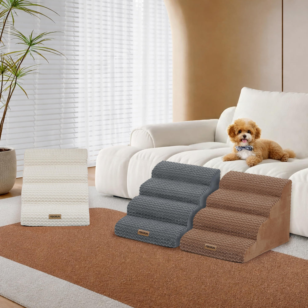 Miorun 4-step stairs gray fabric blends with home decor.