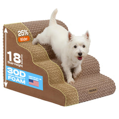 Miorun extra-wide-4-steps dog stairs on bed provide stable access for large dogs.