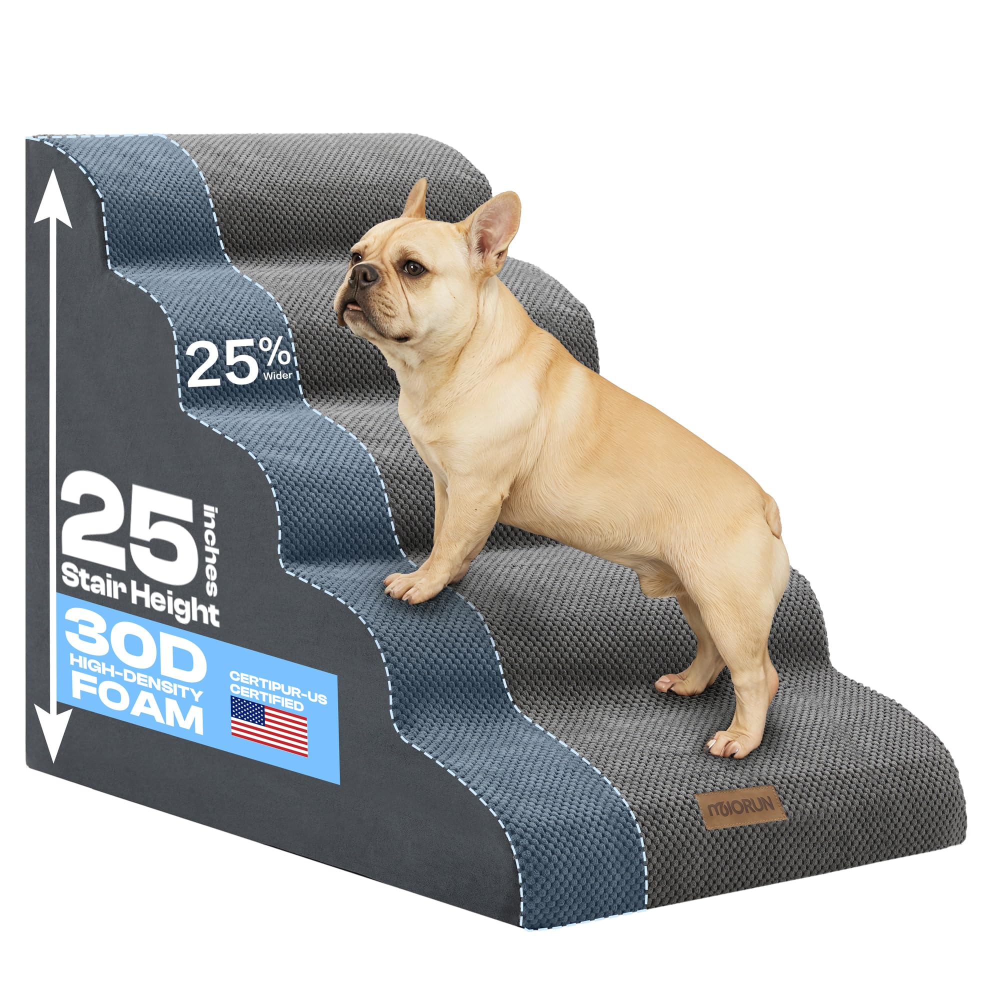 Miorun extra-wide dog stairs front view for bed access