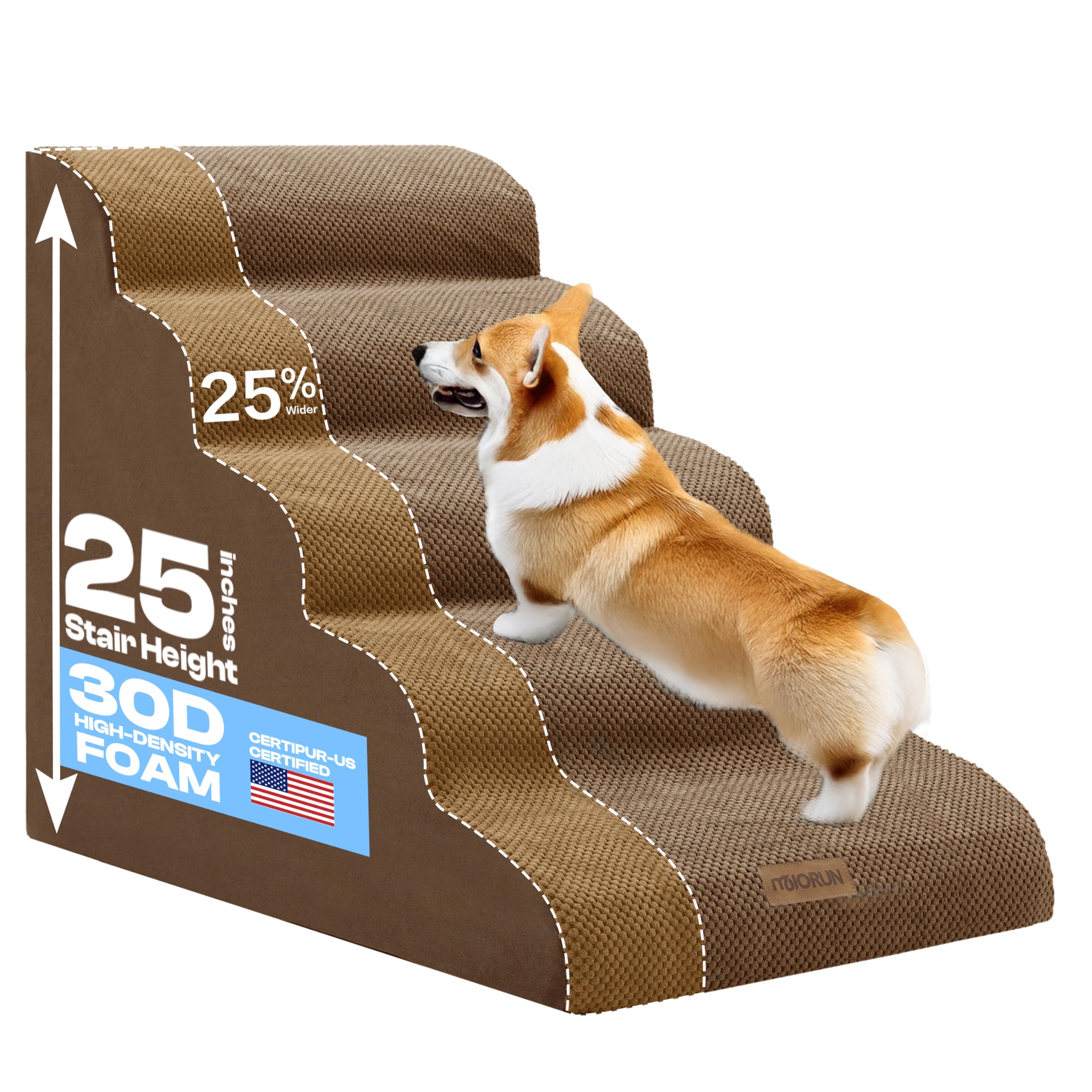 Miorun extra-wide dog stairs beside a high bed provide safe independent access