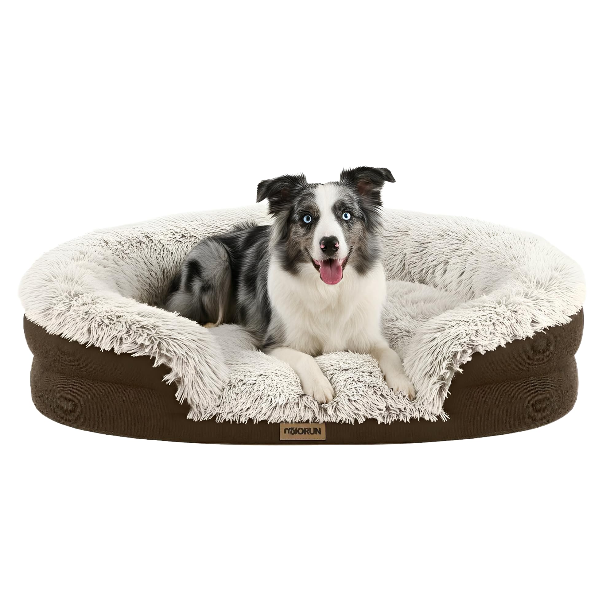 Miorun fluffy-orthopedic dog bed in coffee with cozy oval for calm, joint-friendly rest