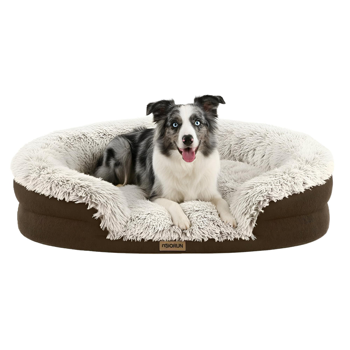 Miorun fluffy-orthopedic dog bed in coffee with cozy oval for calm, joint-friendly rest