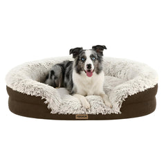 Miorun fluffy-orthopedic dog bed in coffee with cozy oval for calm, joint-friendly rest