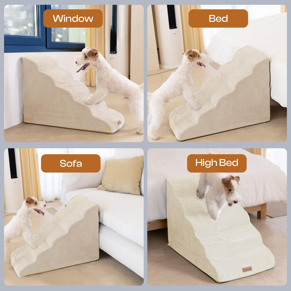 Miorun stairs in use at bed edge shows easy climb for seniors.