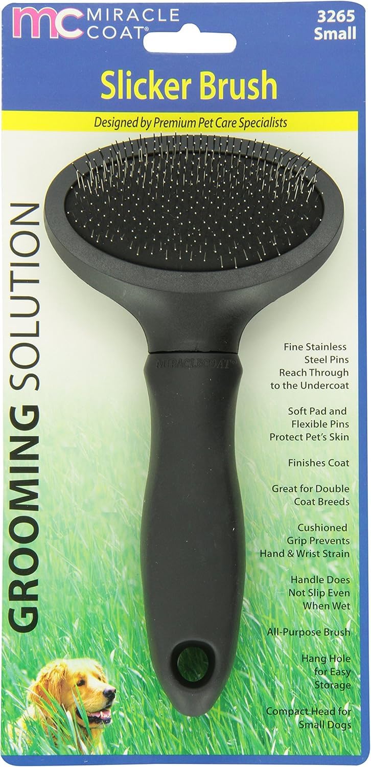 Closeup of Miracle Care slicker brush pins showing detangling action