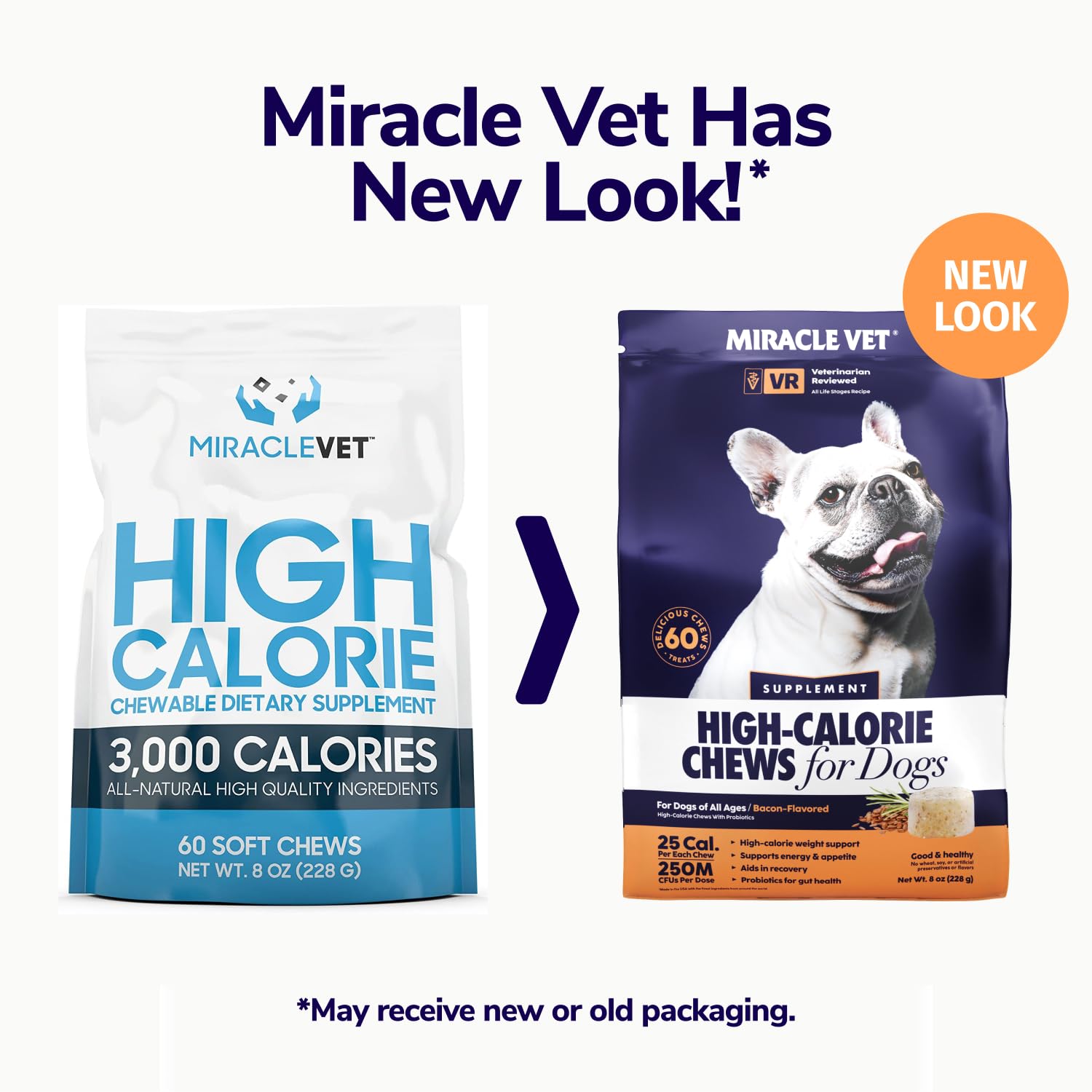 Miracle Vet weight gainer chews life-stages, suitable for puppies and adults.