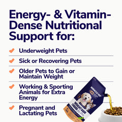  Close-up of Miracle Vet weight gainer tub highlighting natural ingredients and vet-approved formula.