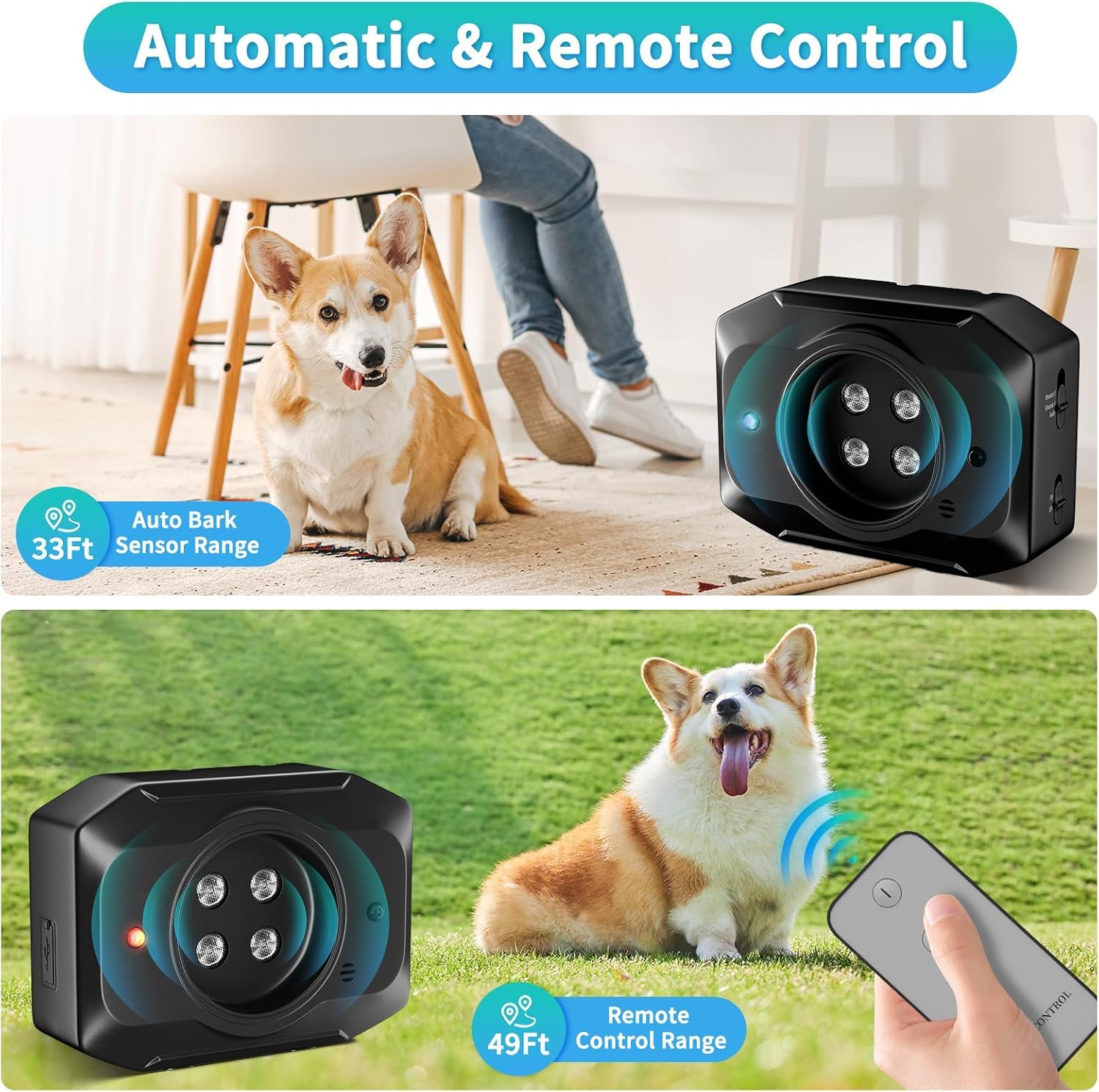 MIRAIWATIMO ultrasonic bark deterrent designed for quiet outdoor spaces.