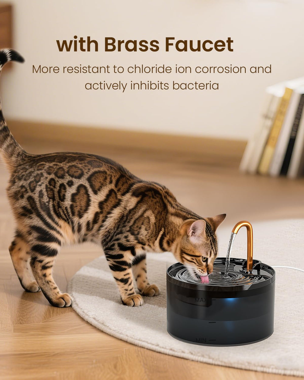 MISFANS dual-filter system captures debris and softens water for healthier tasting drinks.