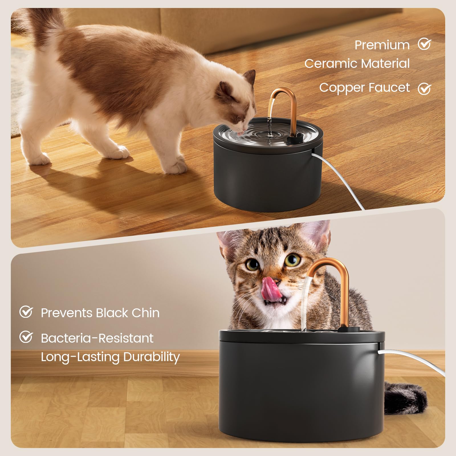 MISFANS dual filtration system traps debris and odors for fresher-tasting drinking water.