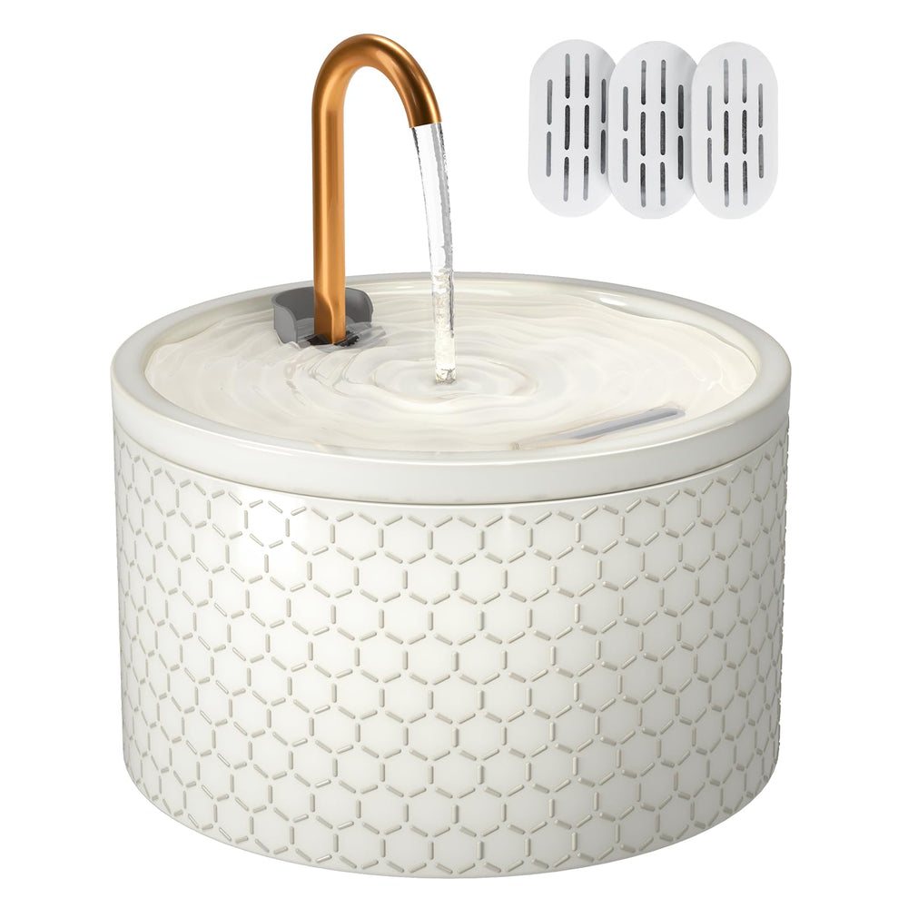 MISFANS honeycomb-embossed ceramic fountain with copper spout for safe hydration