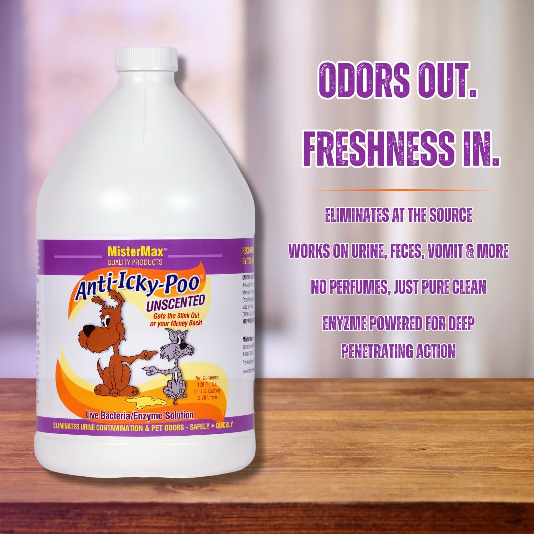 Mister Max Anti Icky Poo spray in action on a surface for odor control