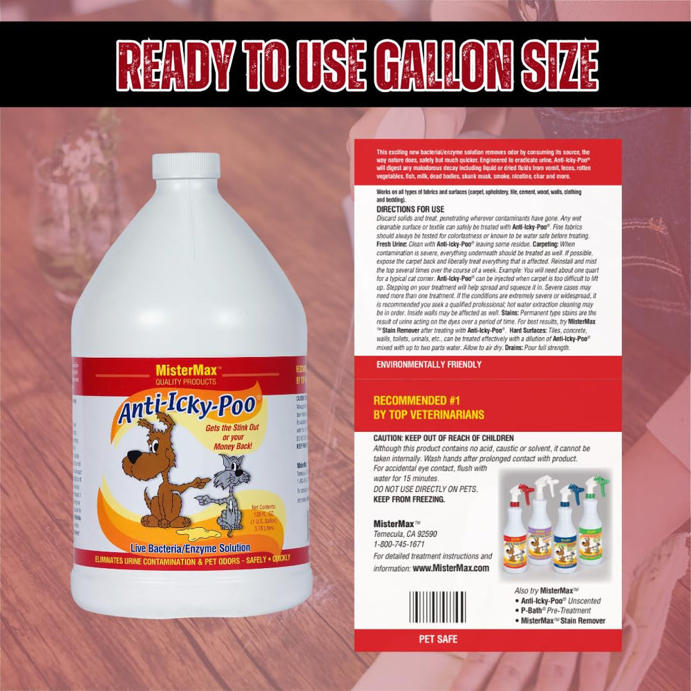 Mister Max Anti Icky Poo stain removal uses enzymes to break down mess at the source.