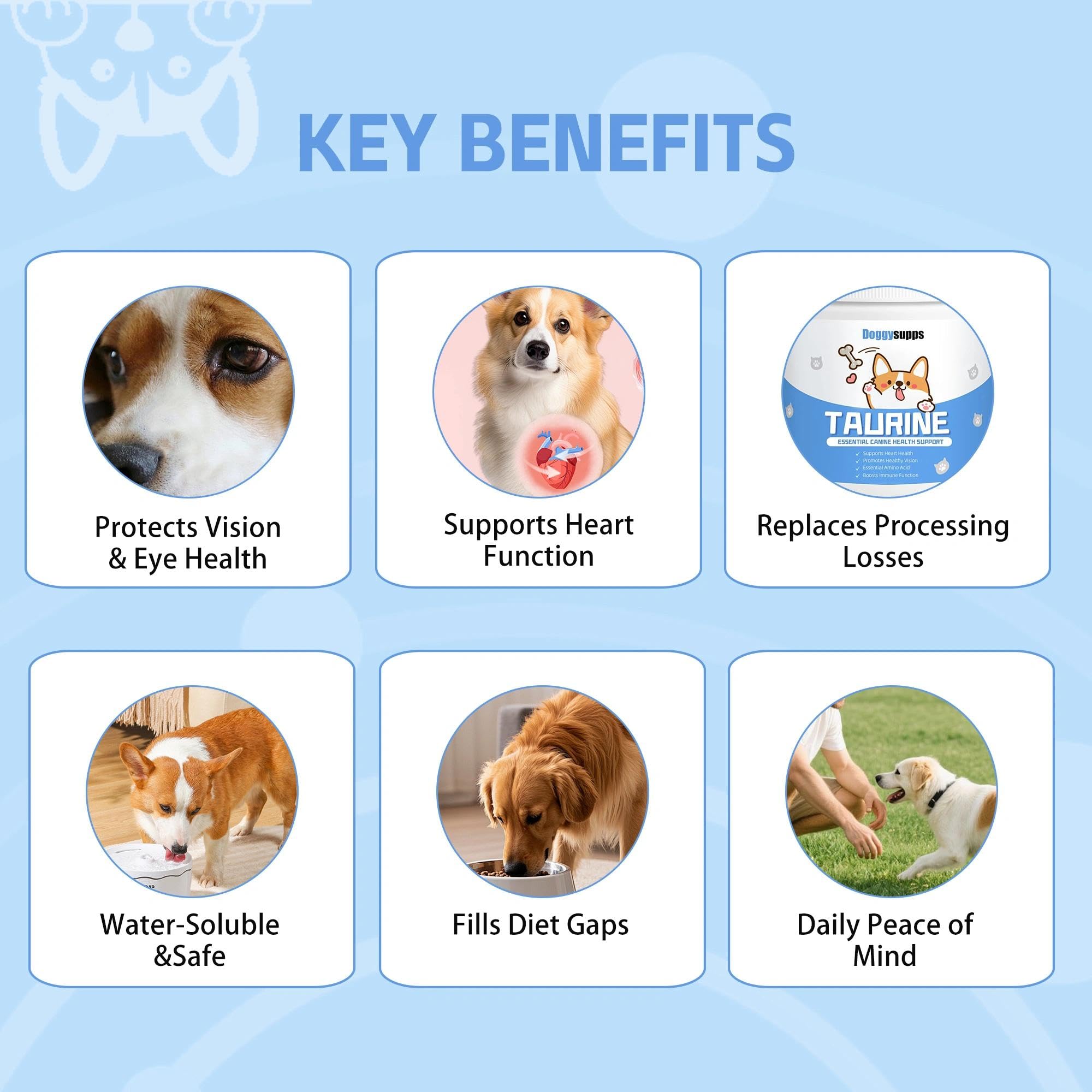 Mitrophics Doggy Supps Taurine bottle-front view for convenient daily dosing.