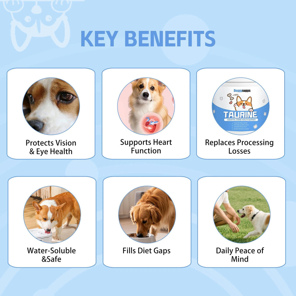 Mitrophics Doggy Supps Taurine bottle-front view for convenient daily dosing.