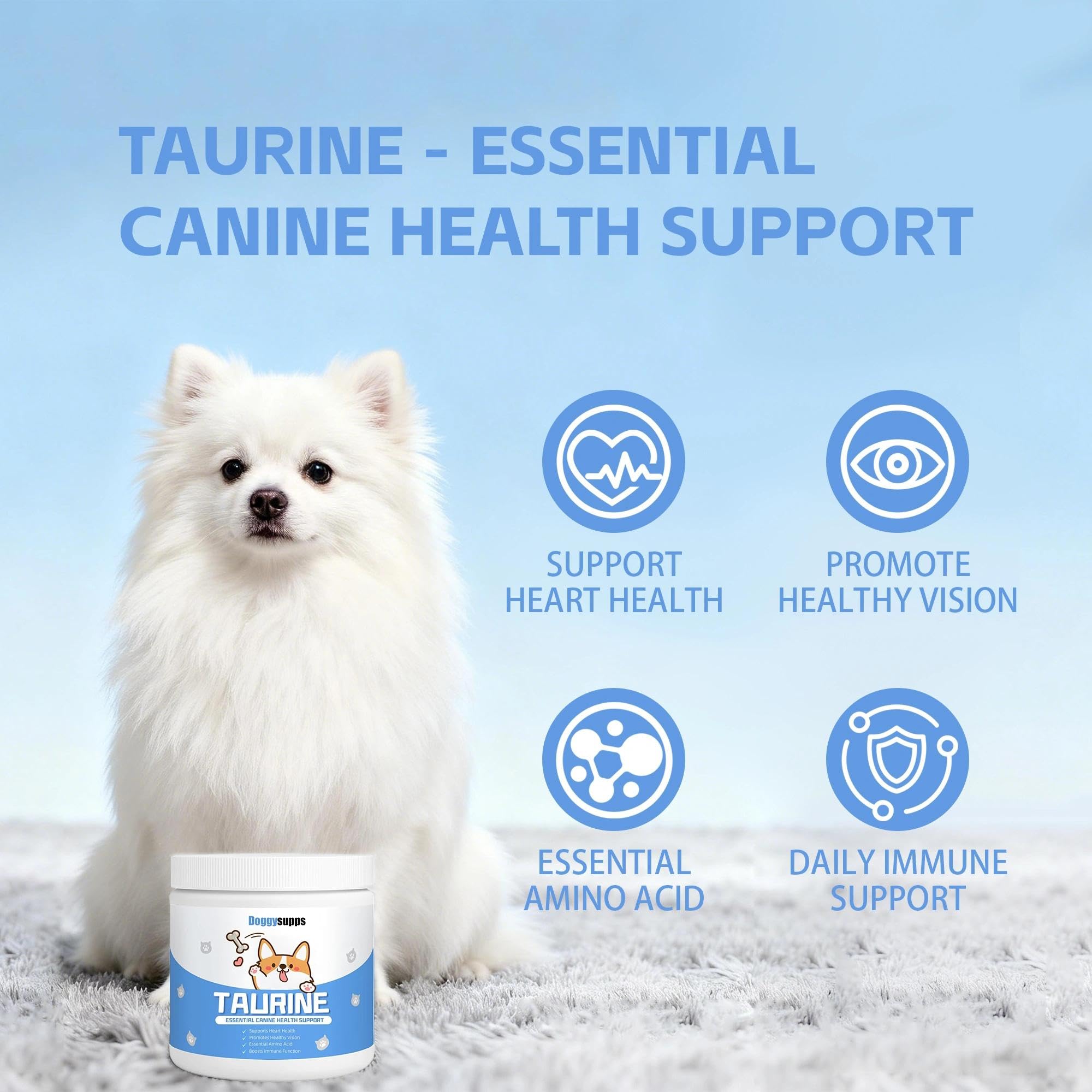 Mitrophics Doggy Supps Taurine dog pouring powder for easy meal mixing.