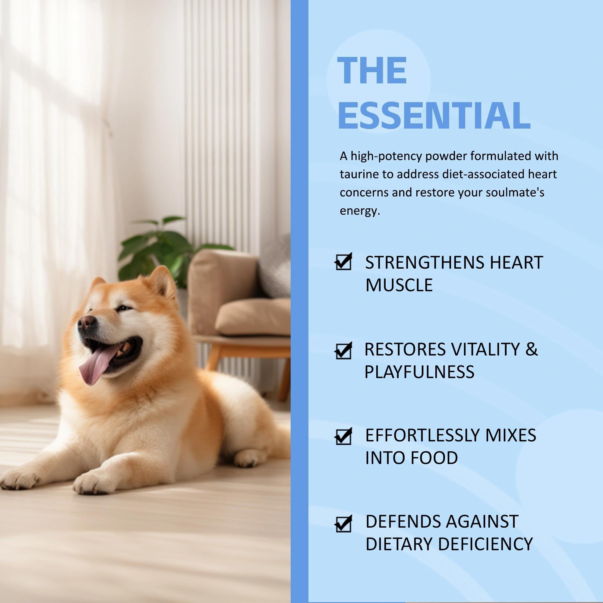 Mitrophics Doggy Supps Taurine immune-skin-coat-benefits shown for support.