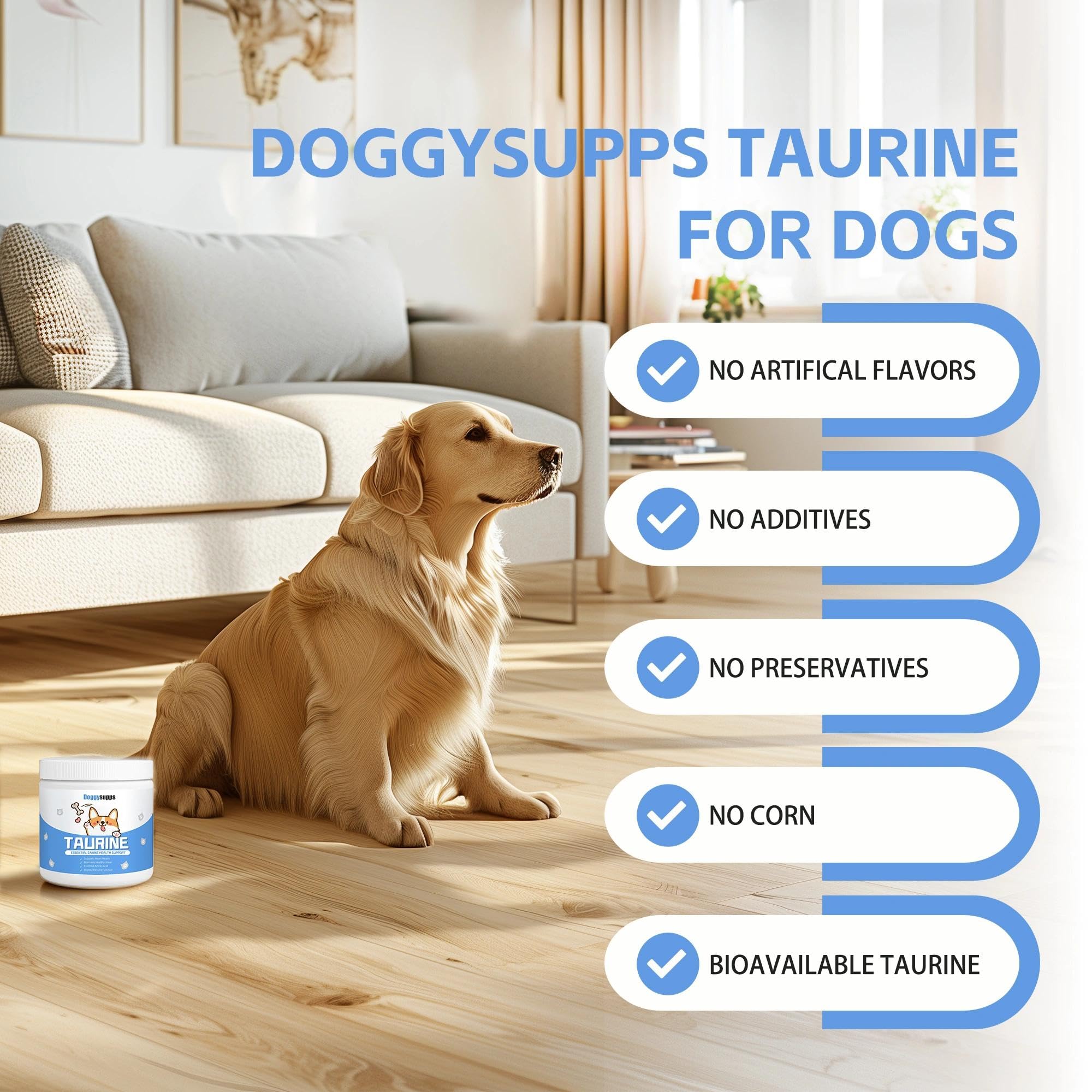Mitrophics Doggy Supps Taurine measuring-scoop shown for precise daily dosing.