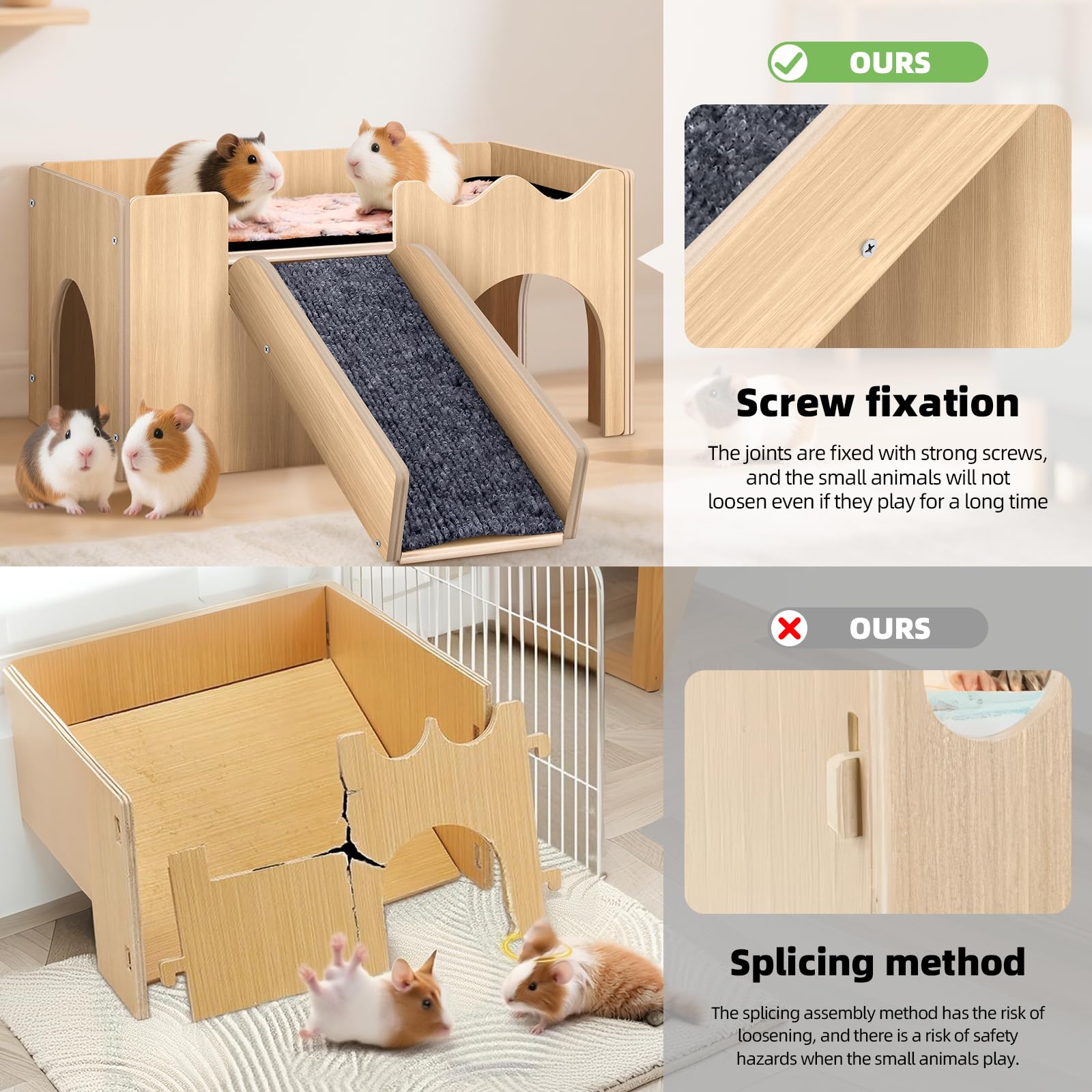 Mittimiya guinea pig hideout - widened stairs with guardrails for pet safety.