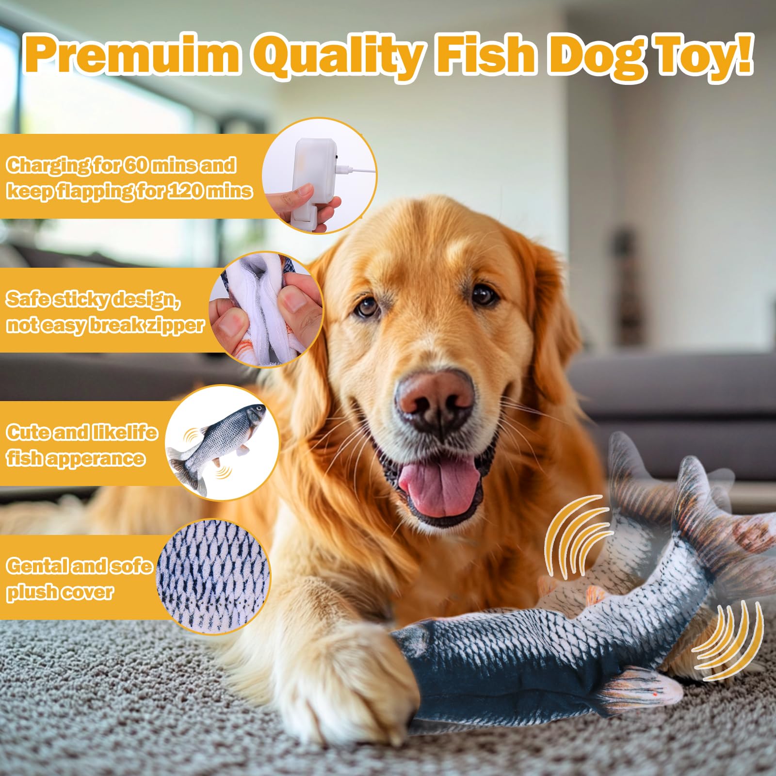 Mity rain rechargeable dog toy with USB charging cable for longer sessions.