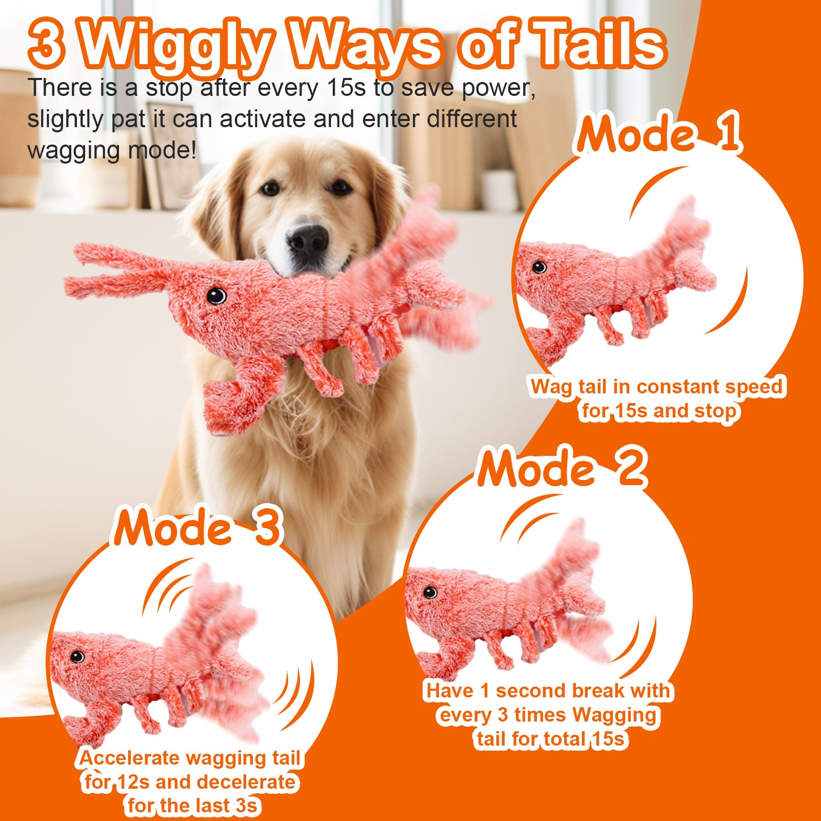 Rechargeable lobster toy with included charging cable for extended playtime.