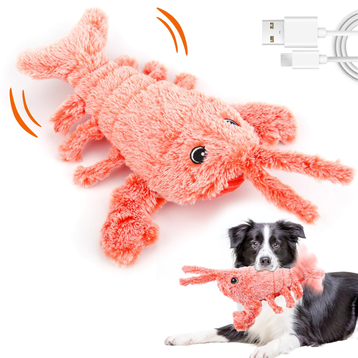 Mity Rain lobster toy wiggles tail to attract dogs for interactive play.