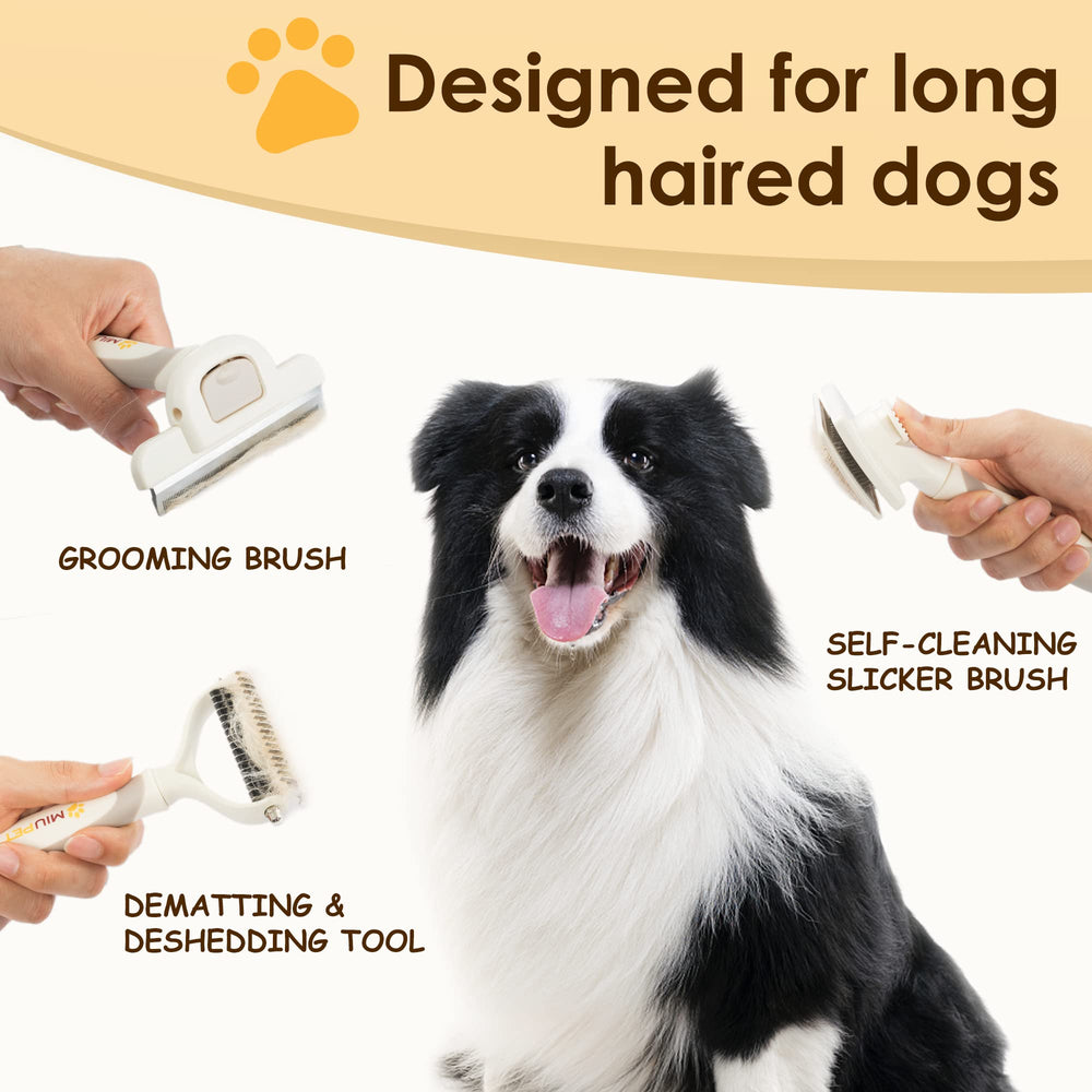 MIU PET 3-in-1 grooming kit shown as complete home grooming solution.