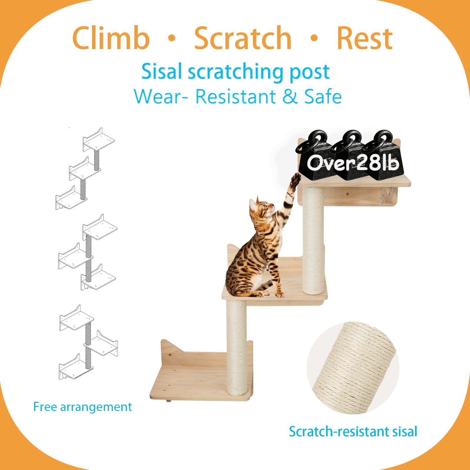 MIUZMORE cat wall shelves sisal-posts promote healthy claws while protecting furniture