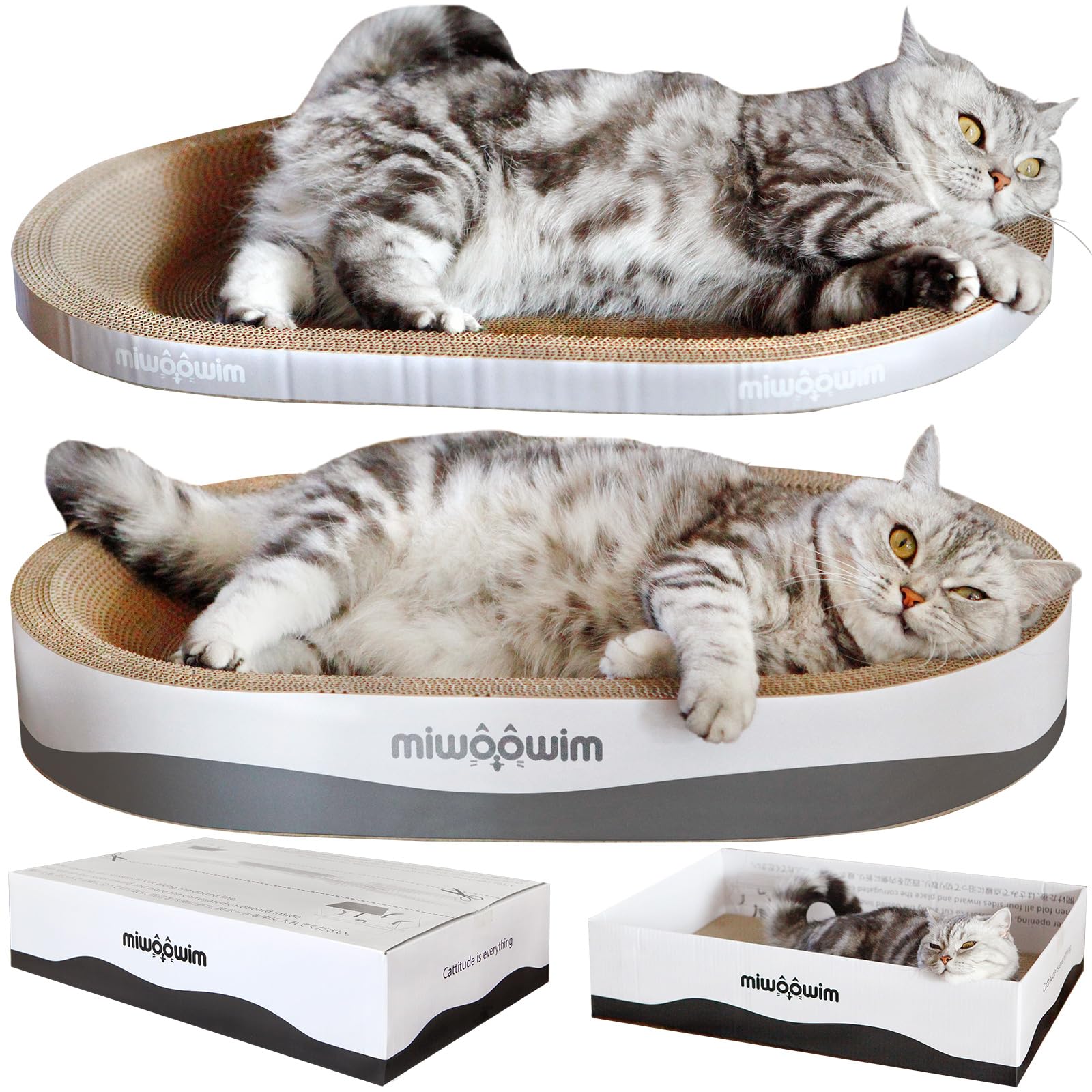 miwoowim 3 piece xl cat scratcher set showing large oval beds for lounging and scratching