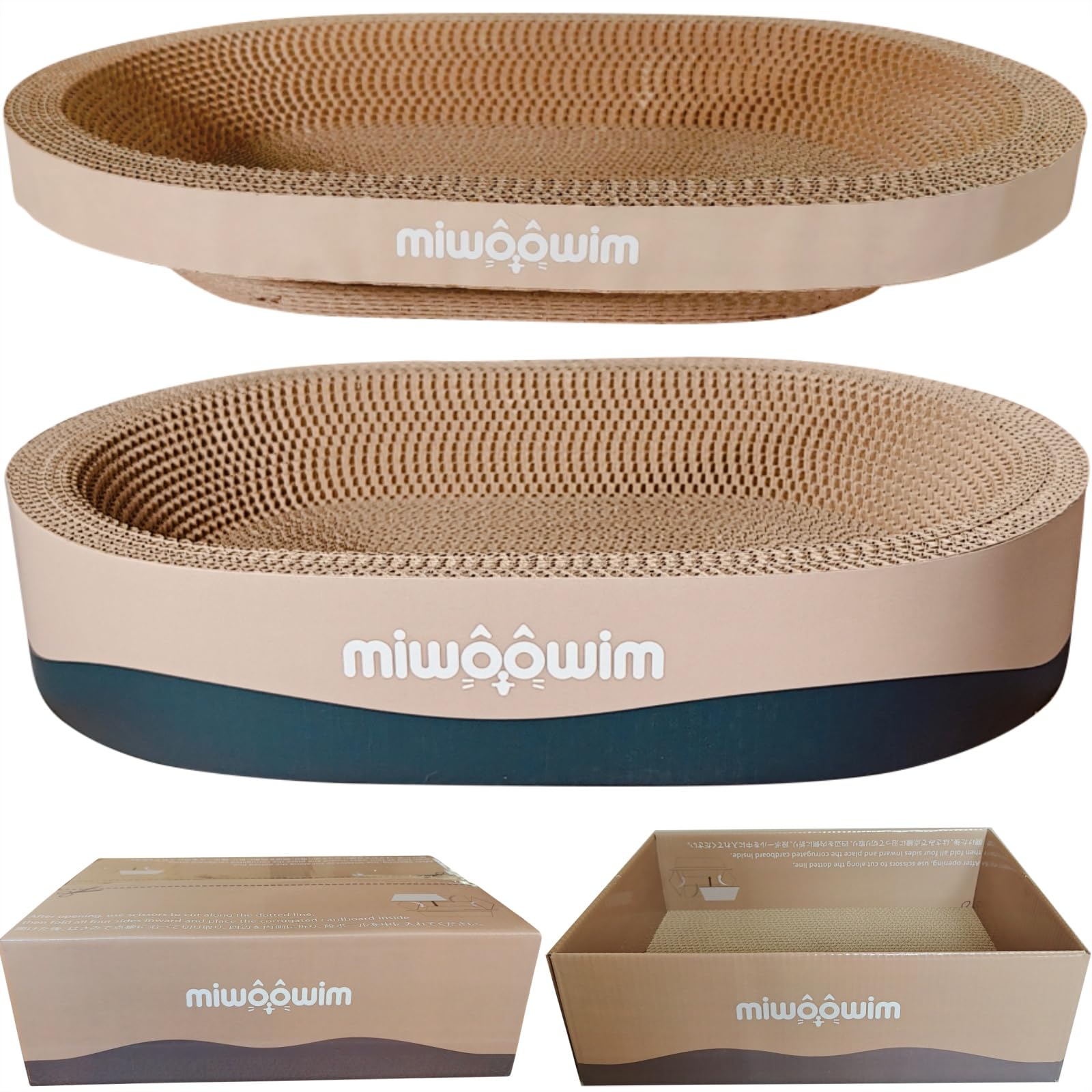 miwoowim 3PSC cat scratcher set with oval beds for space-saving play