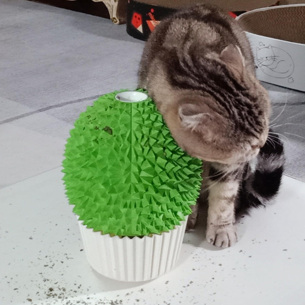 Miwoowim Catnip Feeder durian-shaped pot provides soothing massage while scratching