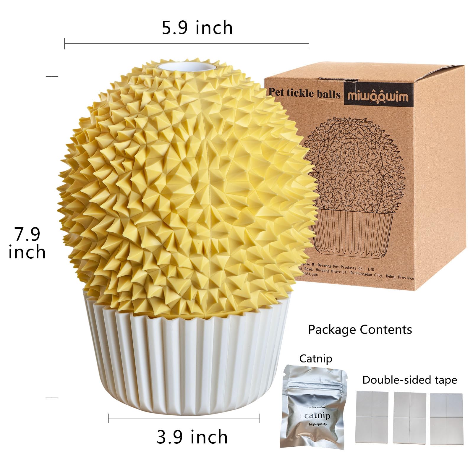 Miwoowim durian-shaped cat scratcher doubles as small cat furniture in yellow