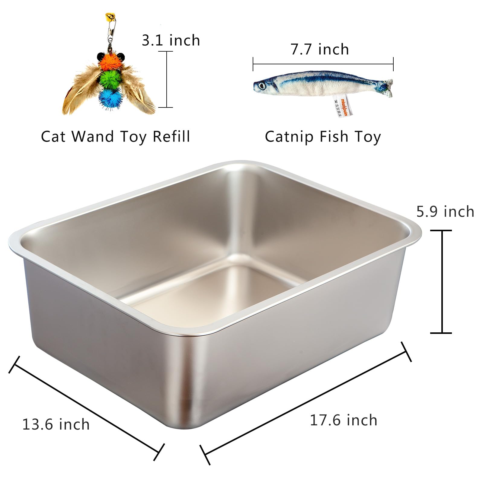 Miwoowim stainless steel litter box deep walls reduce litter scatter during digging.