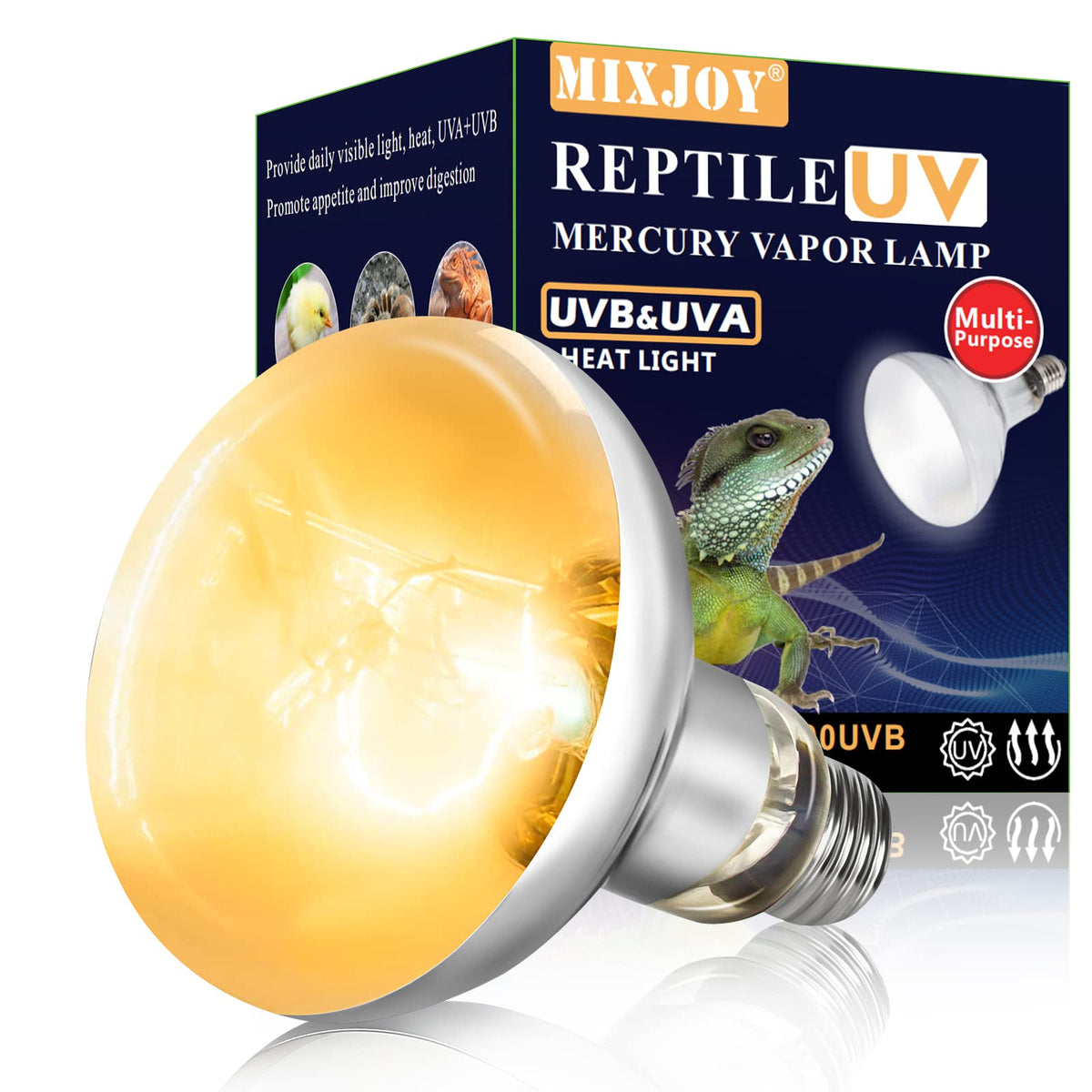 MIXJOY 100W reptile heat lamp bulb provides full spectrum light and heat