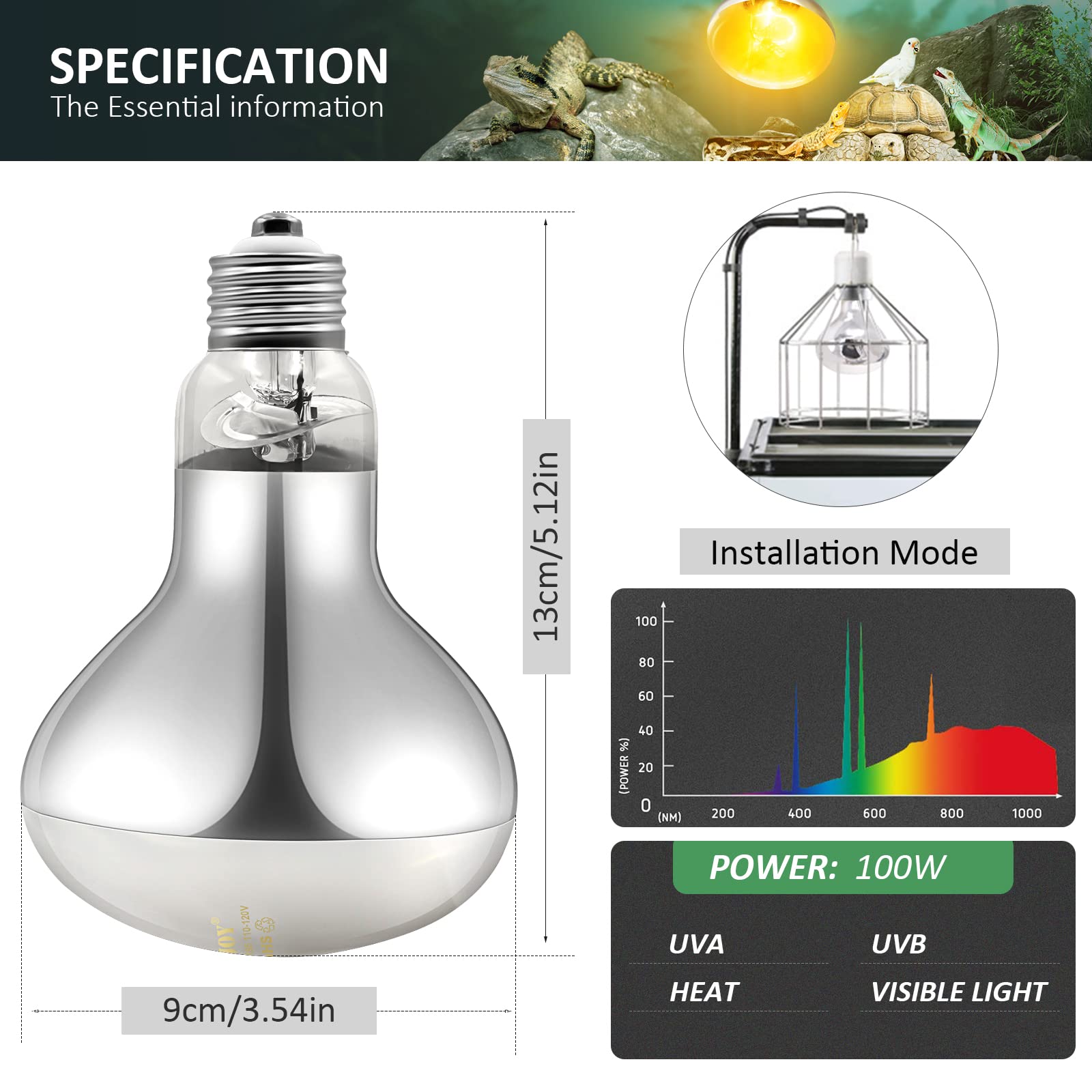 MixJOY 100W reptile bulb in a bearded dragon setup, vitamin D support.