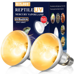 MixJOY 2 Pack 100W reptile heat lamp bulb in use, delivering full-spectrum light.