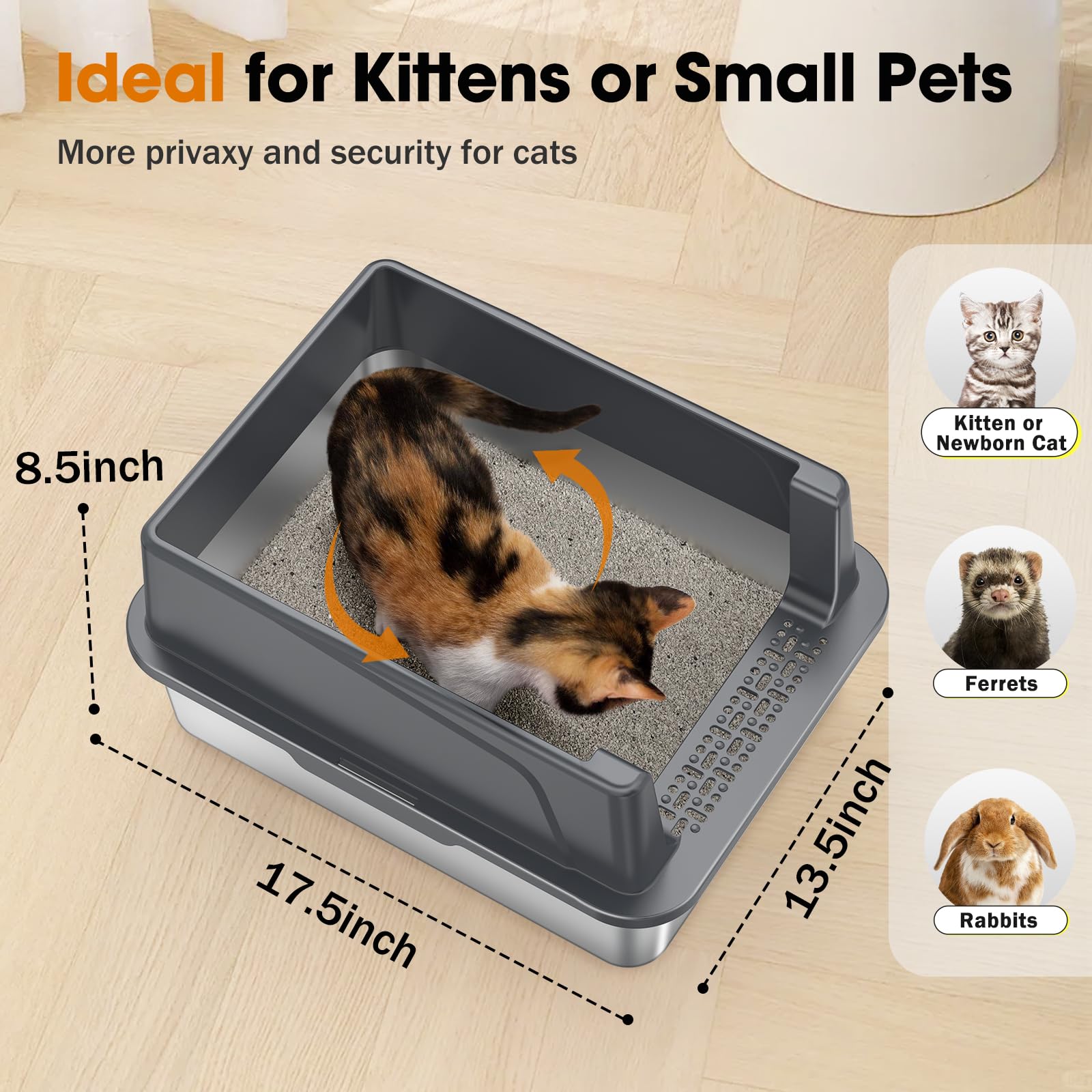 MIXJOY 2Pack XL size stainless steel litter box for larger cats, roomy space
